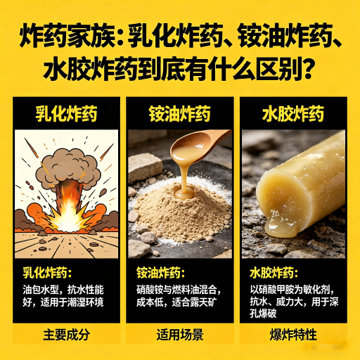 山海关炸药家族：乳化炸药、铵油炸药、水胶炸药到底有什么区别？